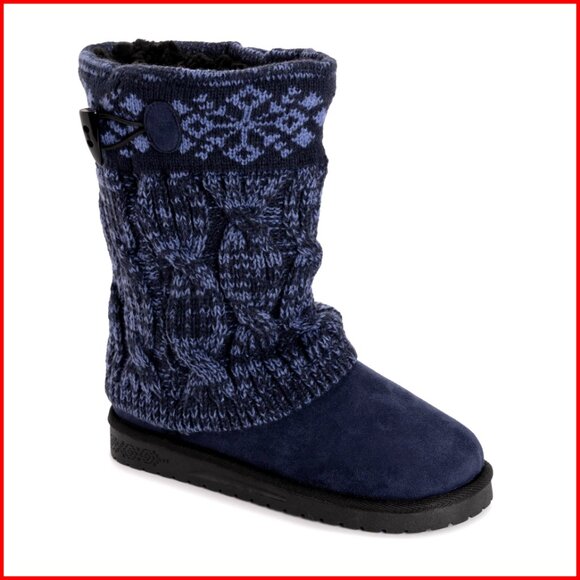 Mid-Calf Boots with Faux Fur Lining Water Resistant Sweater Knit